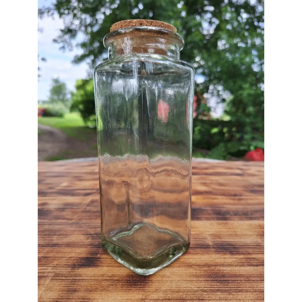 Vintage 1 Triangular 2‎ Square Thick Green Clear Glass Flower Vase Kitchen Jars